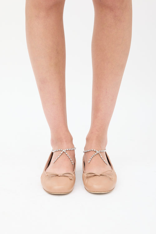 Miu Miu Beige 
Silver Leather Jewel Ballet Flat