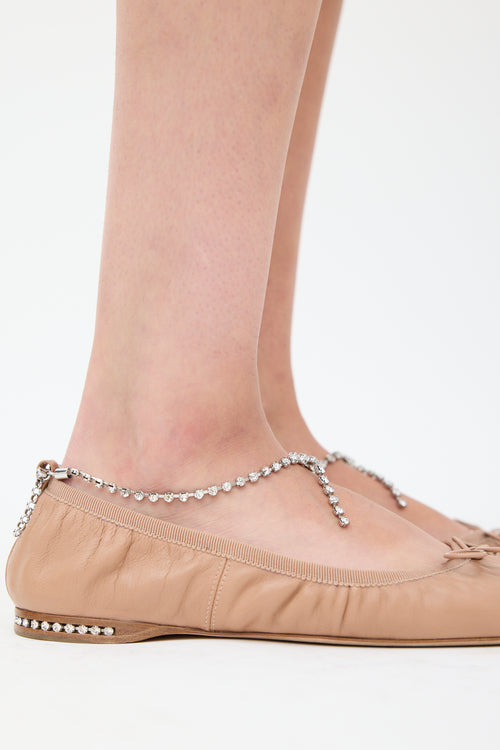 Miu Miu Beige 
Silver Leather Jewel Ballet Flat