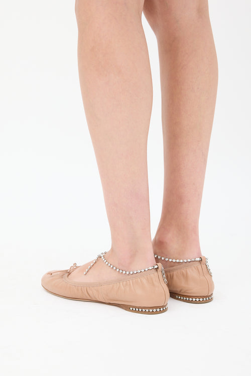 Miu Miu Beige 
Silver Leather Jewel Ballet Flat