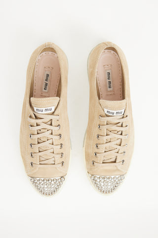 Beige 
Silver Toe Cap Sneaker