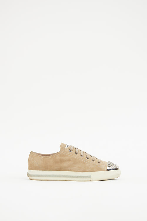 Miu Miu Beige 
Silver Toe Cap Sneaker