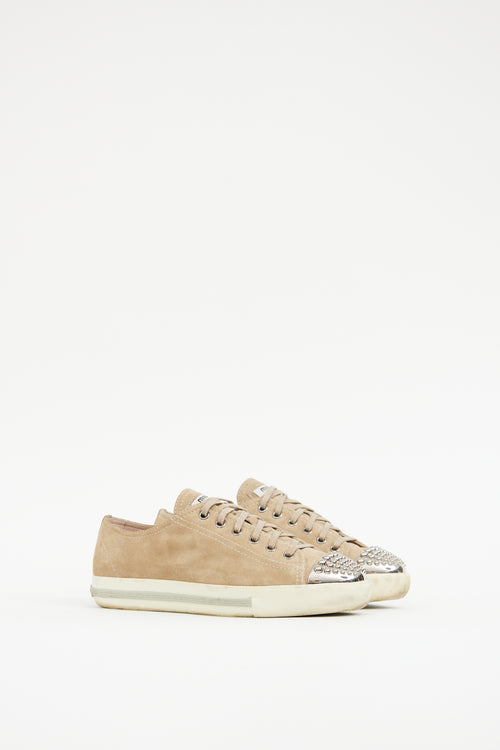 Miu Miu Beige 
Silver Toe Cap Sneaker