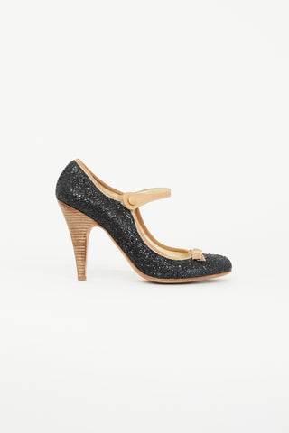 Miu Miu Black 
Beige Glitter Mary Jane Pump