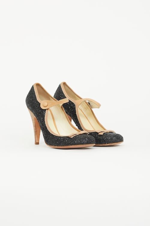 Miu Miu Black 
Beige Glitter Mary Jane Pump