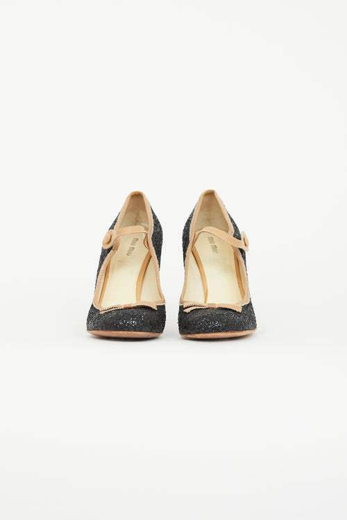 Miu Miu Black 
Beige Glitter Mary Jane Pump