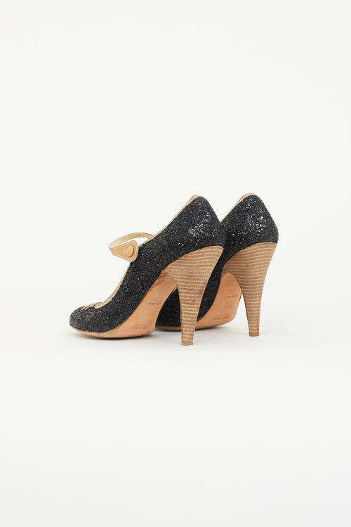 Miu Miu Black 
Beige Glitter Mary Jane Pump