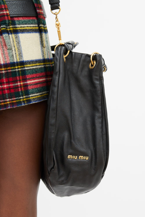 Miu Miu Black Bosco Leather Plisse Tote Bag