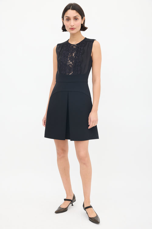 Miu Miu Black Floral Lace Panelled A-Line Dress