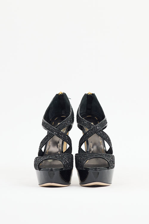 Miu Miu Black Glitter Platform Sandal