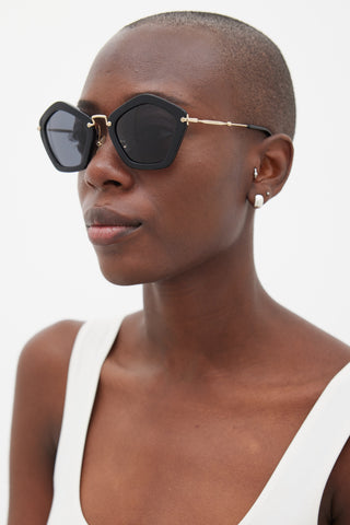 Miu Miu Black 
Gold Angular SMU06O Sunglasses