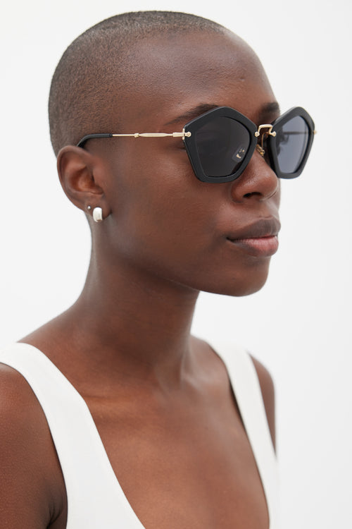 Miu Miu Black 
Gold Angular SMU06O Sunglasses