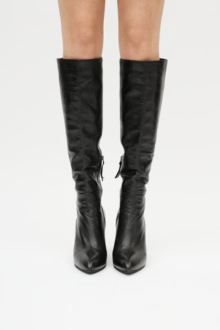 Black Leather Knee High Boot