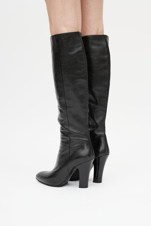 Black Leather Knee High Boot