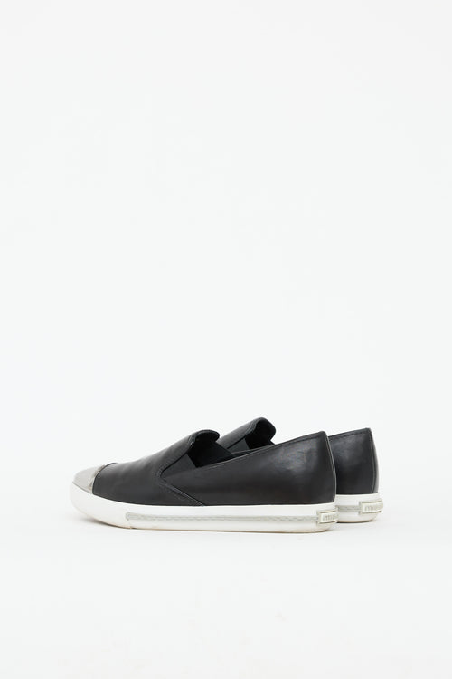 Miu Miu Leather Metal Cap Toe Sneaker