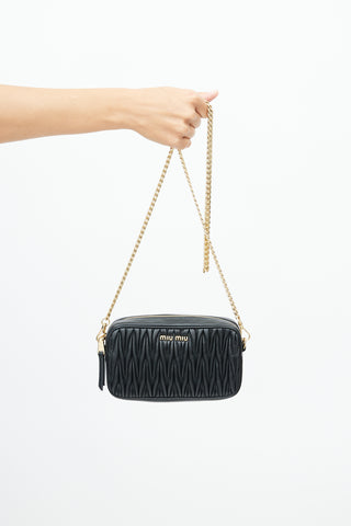 Miu Miu Black Matelasse Logo Chain Belt Bag