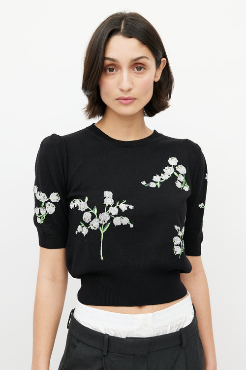 Miu Miu Black 
Multicolour Wool Floral Sequin Top