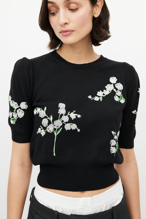 Miu Miu Black 
Multicolour Wool Floral Sequin Top