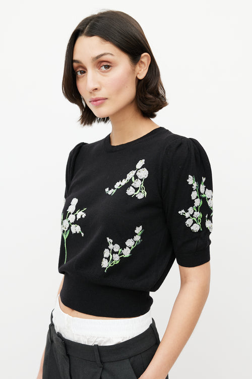 Miu Miu Black 
Multicolour Wool Floral Sequin Top