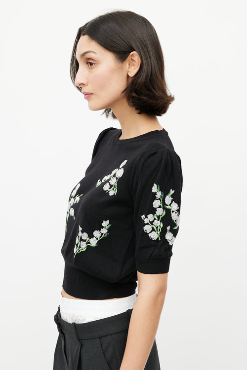 Miu Miu Black 
Multicolour Wool Floral Sequin Top