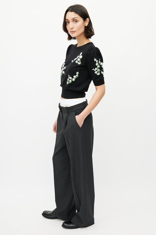 Miu Miu Black 
Multicolour Wool Floral Sequin Top