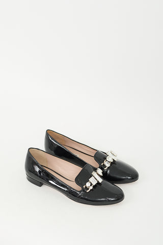 Miu Miu Black Patent Crystal Embellished Loafer