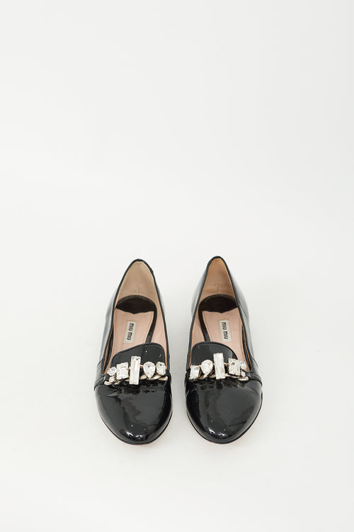 Miu Miu Black Patent Crystal Embellished Loafer