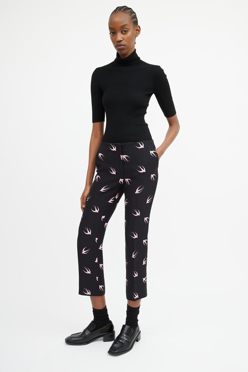 Miu Miu SS 2010 Black 
Pink Printed Silk Trouser