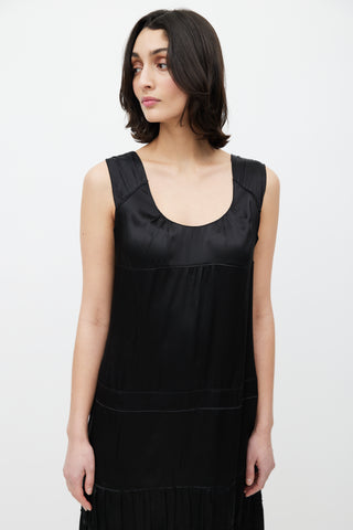 Miu Miu Black Pleated Tiered Silk Dress