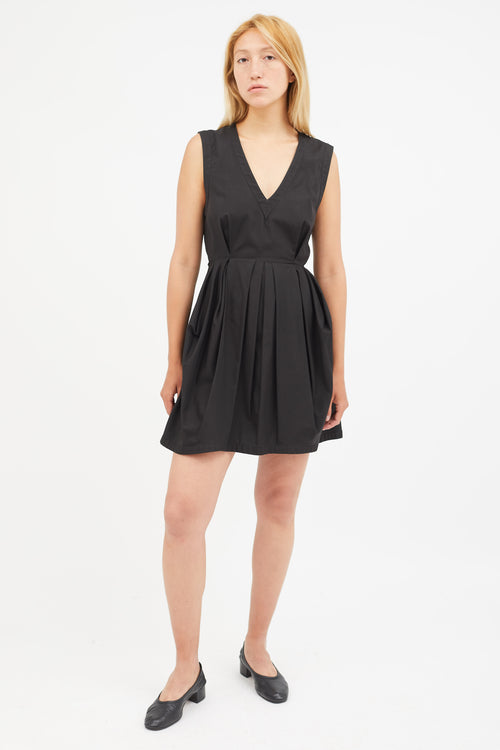 Miu Miu Black Pleated V-Neck Dress