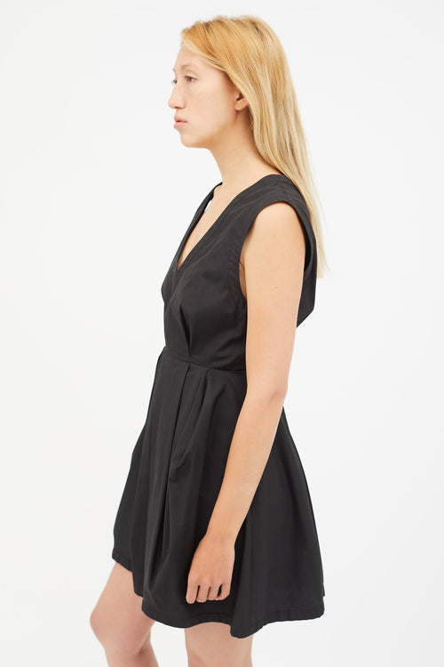 Miu Miu Black Pleated V-Neck Dress