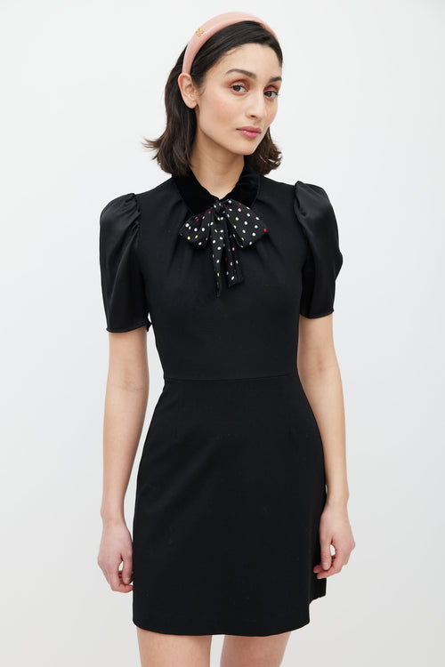 Miu Miu Black Puffed Sleeve Polka Dot Belted Dress