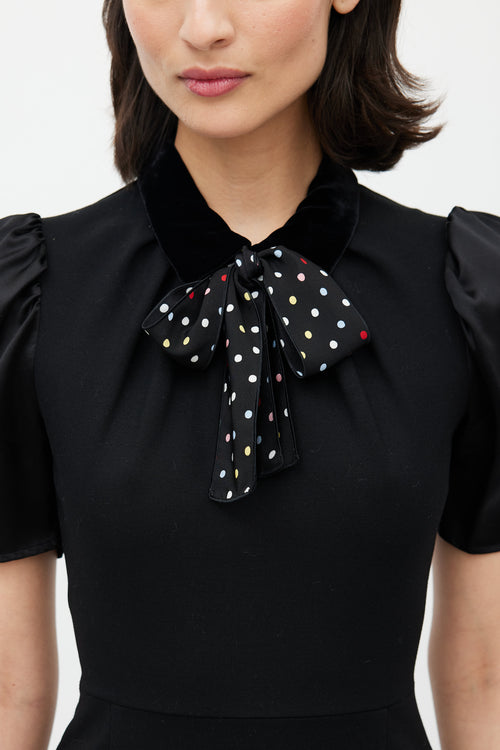 Miu Miu Black Puffed Sleeve Polka Dot Belted Dress