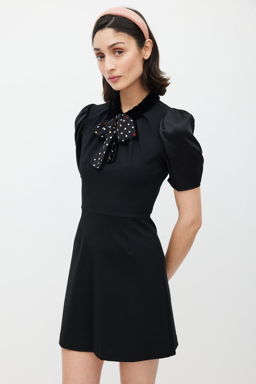 Miu Miu Black Puffed Sleeve Polka Dot Belted Dress