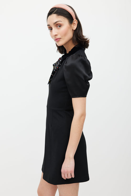 Miu Miu Black Puffed Sleeve Polka Dot Belted Dress