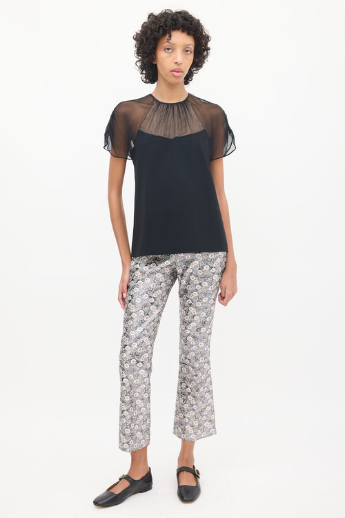 Miu Miu Black Sheer Plissé Panelled Top