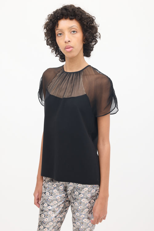 Miu Miu Black Sheer Plissé Panelled Top