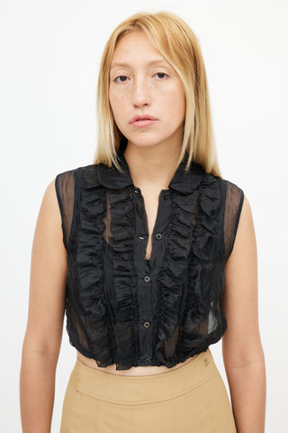 Miu Miu Black Sheer Ruffled Sleeveless Top