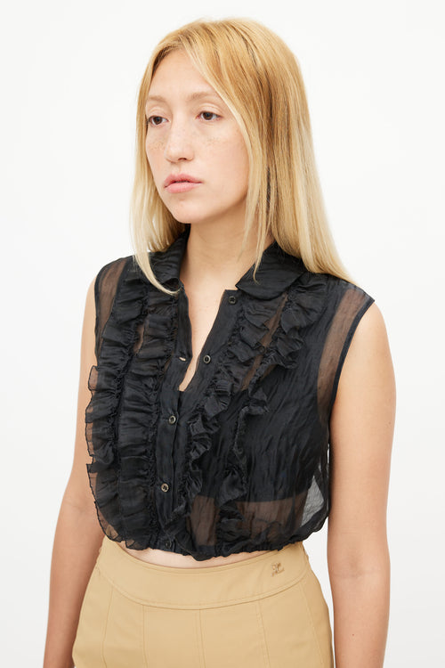 Miu Miu Black Sheer Ruffled Sleeveless Top