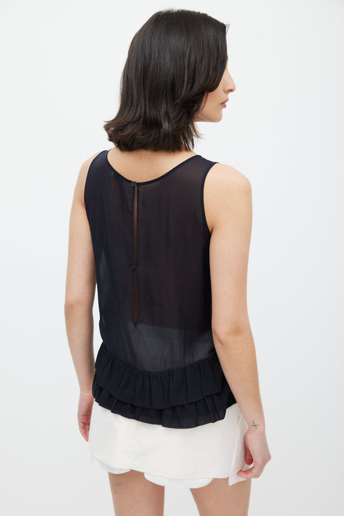 Miu Miu Black Sheer Ruffled Tank