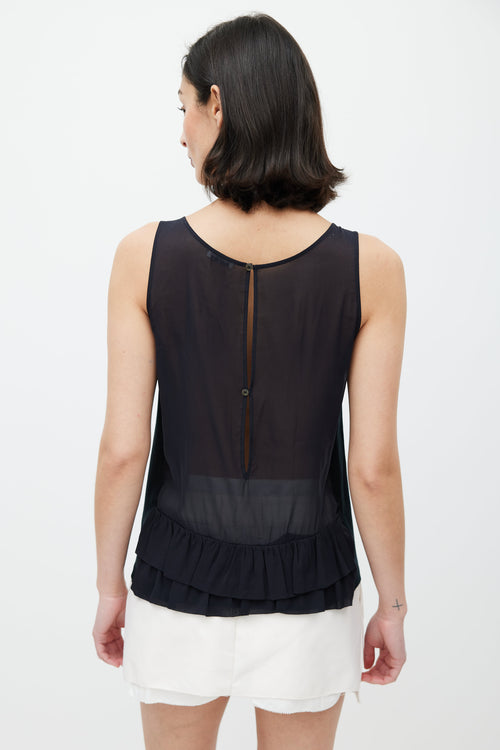 Miu Miu Black Sheer Ruffled Tank