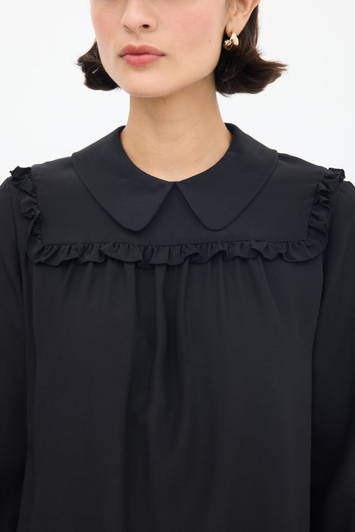 Miu Miu Black Silk Ruffle Top