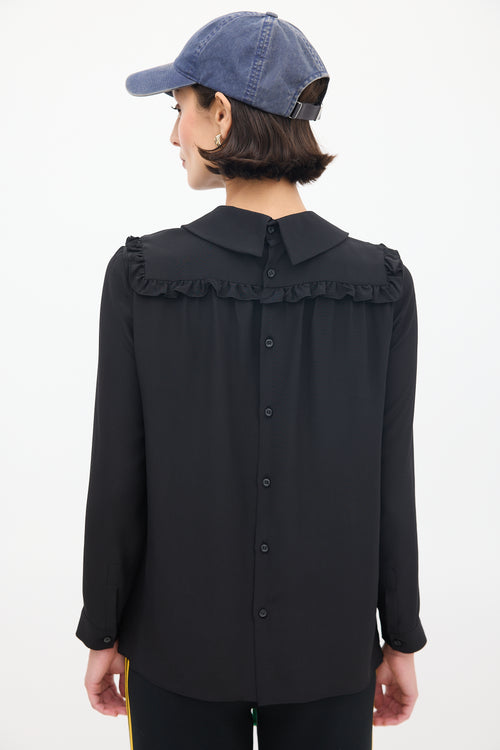 Miu Miu Black Silk Ruffle Top