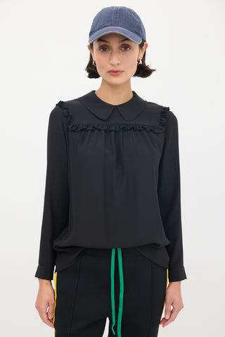 Miu Miu Black Silk Ruffle Top