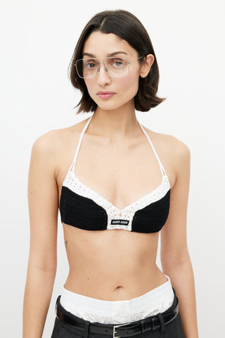 Miu Miu Black 
White Crochet Cotton Bra Top