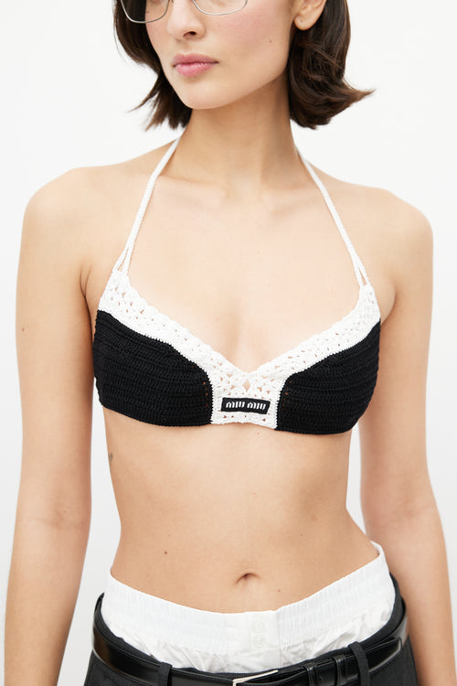 Miu Miu Black 
White Crochet Cotton Bra Top