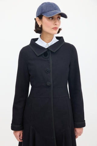 Miu Miu Black Wool Mid Length Embellished Coat