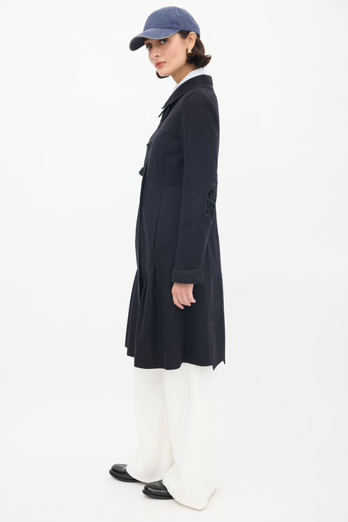 Miu Miu Black Wool Mid Length Embellished Coat