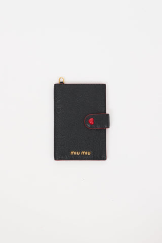 Miu Miu Black 
Red Madras Love Lanyard Bifold Wallet