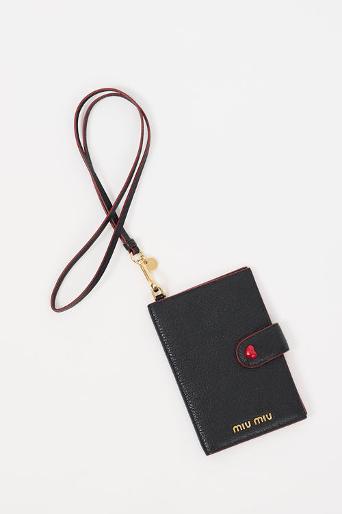 Miu Miu Black 
Red Madras Love Lanyard Bifold Wallet