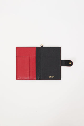 Miu Miu Black 
Red Madras Love Lanyard Bifold Wallet